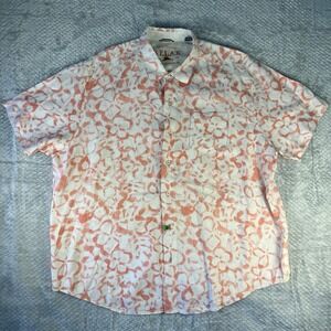 Tommy Bahama Relax Linen Shirt XXL Coral Abstract Island Modern Fit Aloha